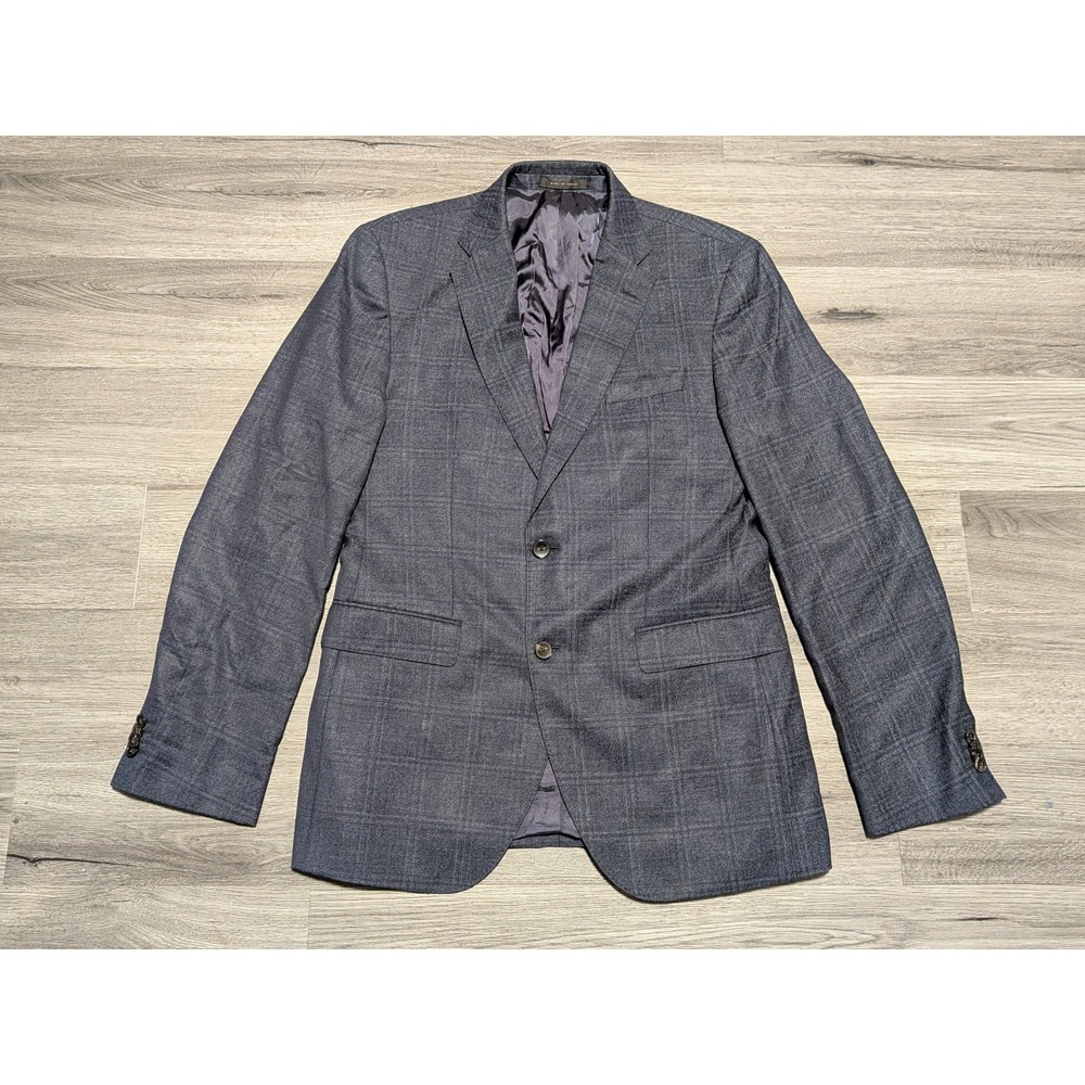 Hugo Boss Men's Navy Blue Plaid 100% Wool Stretch Tailoring Blazer Size 42L